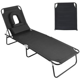 1Pc Folding Beach Lounge Chair Face Down Tanning Chaise Sunbathing Recliner 265LBS Max Load With 5-Angle Backrest 3 Removable Pillows For Beach Pool L