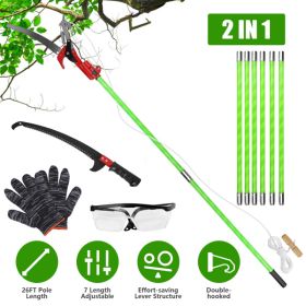 2-in-1 Manual Pole Saw 8.23-15.12FT Extendable Tree Pruner - SK5 Steel Pruner, Double-Hooked Saw Blade, Oxford Storage Bag , Goggles,Gloves For Tree T