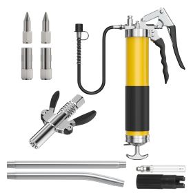 1Pc Grease Gun Kit Fit For 14 Oz Grease Tube 7000 PSI High Pressure Pistol Grip Grease Gun With Lock Coupler 11in Spring Flex Hose Jaw Couplers Sharp
