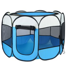 Pink-Blue Options -- 1Pc Portable Foldable Pet Tent Exercise Pen Kennel Removable Zipper Top And Bottom Water Resistant Indoor Outdoor Use For Dogs Ca (Color: Blue)