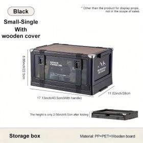 Folding Camping Storage Box Multi-layer Thickened Cover Durable Plastic Portable Outdoor Picnic Car-mounted Solid Structure Automatic Camping Accessor (Option: Black With wooden cover)
