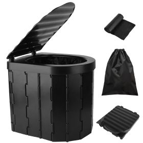 1Pc Foldable Emergency Toilet Portable Porta Potty For Car Travel Camping Boating Hiking Cleanable Travel Commode With Lid Carry Bag 1 Roll Garbage Ba (Option: Toilet)
