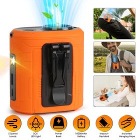 5 In 1 Portable Waist Clip Fan With 5 Speeds Flashlight Battery Operated Personal Wearable Turbo Belt Fan Hands-Free Neck Fan For Camping Travel Job S (Color: Orange)