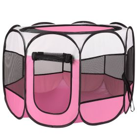 Pink-Blue Options -- 1Pc Portable Foldable Pet Tent Exercise Pen Kennel Removable Zipper Top And Bottom Water Resistant Indoor Outdoor Use For Dogs Ca (Color: Pink)