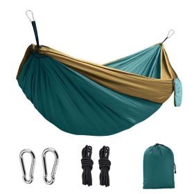 1pc Outdoor Camping Hammock; Portable Nylon Parachute Hammock 106*55in (Color: 106*55in Dark Green And Camel)