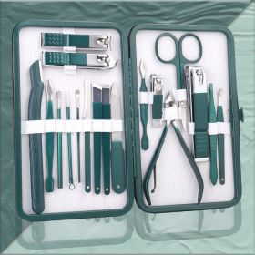 Nail Clippers Set with Case (Option: Emerald Green 18pc)
