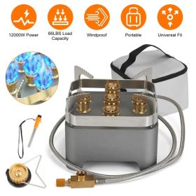 12000W Portable Camping Stove With Cassette Adapter Windproof Outdoor Backpacking Burner With Carrying Case Igniter For Outdoor Hiking Camping Picnic (Color: Grey)