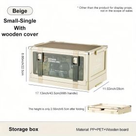 Folding Camping Storage Box Multi-layer Thickened Cover Durable Plastic Portable Outdoor Picnic Car-mounted Solid Structure Automatic Camping Accessor (Option: White With wooden cover)